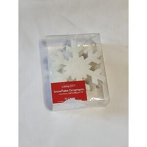Set of 10 Snowflake Ornaments Shatterproof White Bead Textured Glittery 3.5"